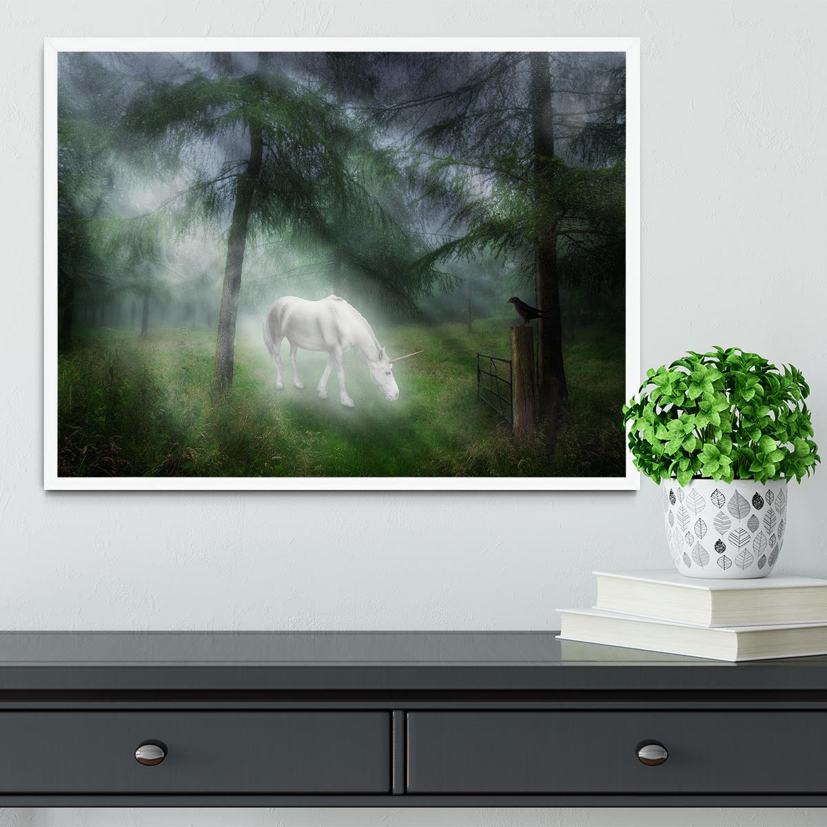 Unicorn in a magical forest Framed Print - Canvas Art Rocks -6