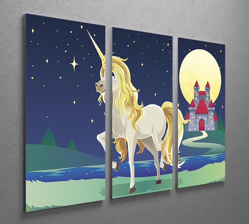 Unicorn outside of a castle 3 Split Panel Canvas Print - Canvas Art Rocks - 2