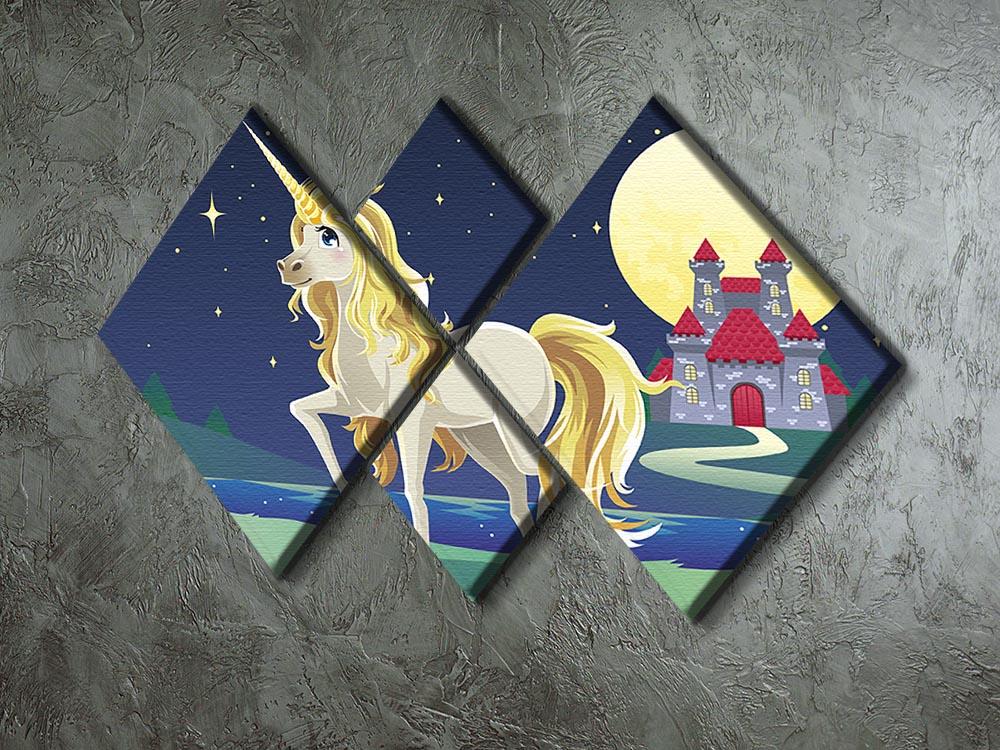 Unicorn outside of a castle 4 Square Multi Panel Canvas  - Canvas Art Rocks - 2
