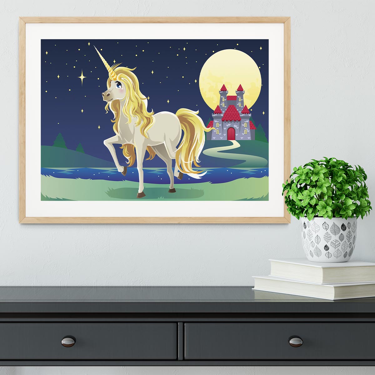 Unicorn outside of a castle Framed Print - Canvas Art Rocks - 3