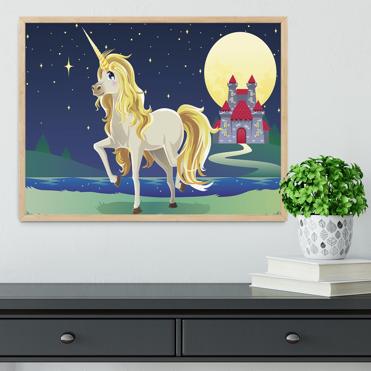 Unicorn outside of a castle Framed Print - Canvas Art Rocks - 4