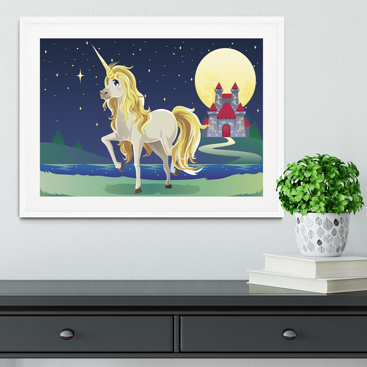 Unicorn outside of a castle Framed Print - Canvas Art Rocks - 5