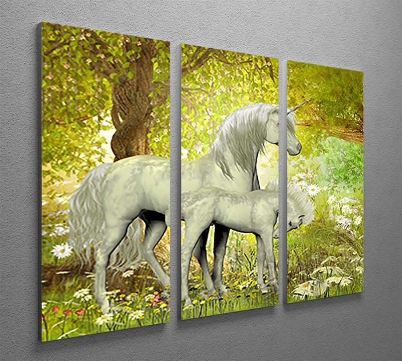 Unicorns and White Daisies 3 Split Panel Canvas Print - Canvas Art Rocks - 2