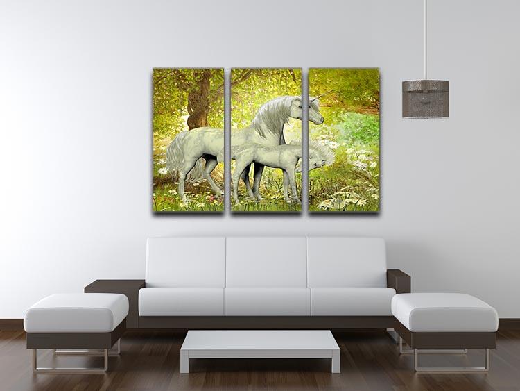Unicorns and White Daisies 3 Split Panel Canvas Print - Canvas Art Rocks - 3