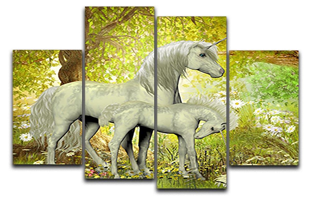Unicorns and White Daisies 4 Split Panel Canvas  - Canvas Art Rocks - 1