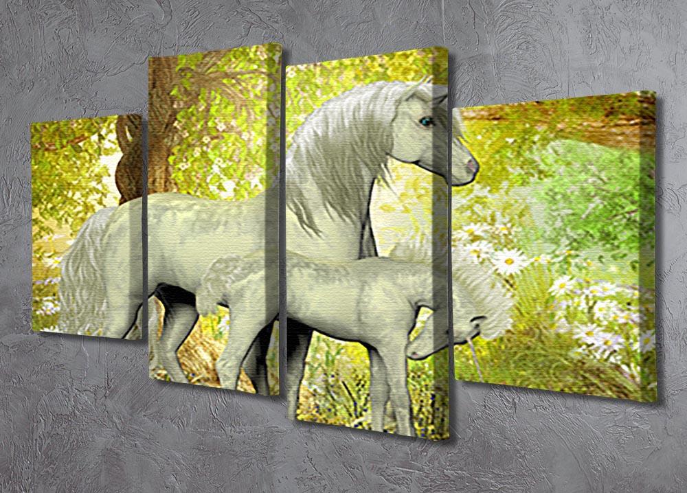 Unicorns and White Daisies 4 Split Panel Canvas  - Canvas Art Rocks - 2