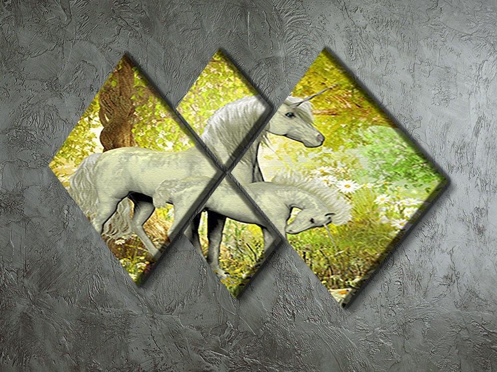 Unicorns and White Daisies 4 Square Multi Panel Canvas  - Canvas Art Rocks - 2