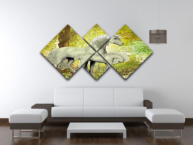 Unicorns and White Daisies 4 Square Multi Panel Canvas  - Canvas Art Rocks - 3
