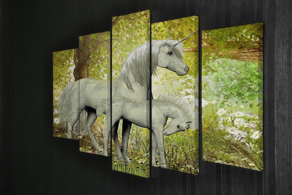 Unicorns and White Daisies 5 Split Panel Canvas  - Canvas Art Rocks - 2