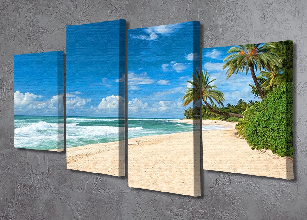 Untouched sandy beach with palms trees 4 Split Panel Canvas - Canvas Art Rocks - 2