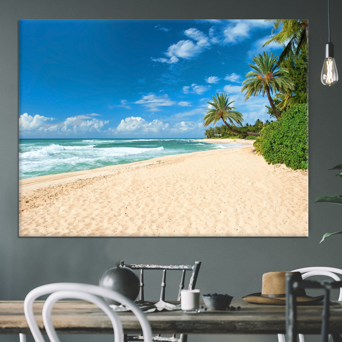 Untouched sandy beach with palms trees Canvas Print or Poster - Canvas Art Rocks - 3