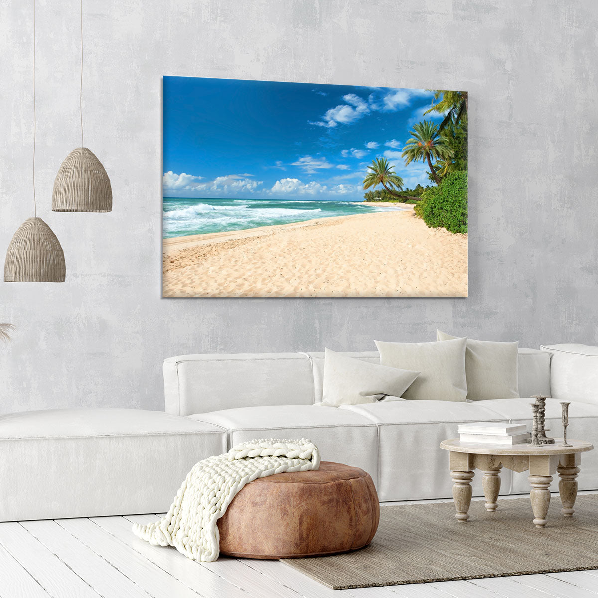 Untouched sandy beach with palms trees Canvas Print or Poster - Canvas Art Rocks - 6