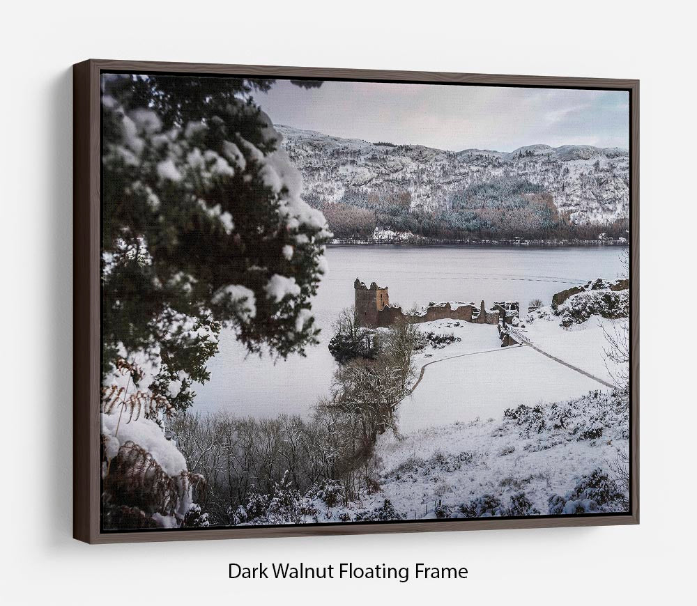 Urquhart Castle in the snow Floating Frame Canvas - Canvas Art Rocks - 5