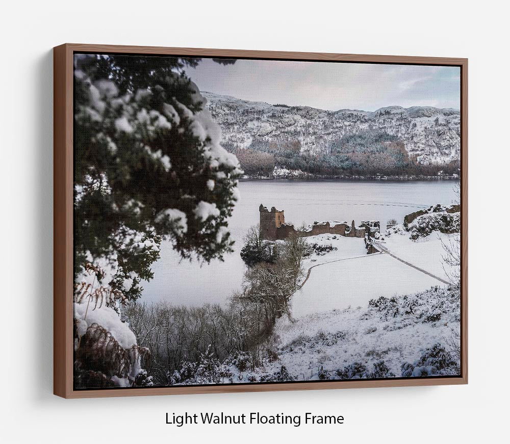 Urquhart Castle in the snow Floating Frame Canvas - Canvas Art Rocks 7