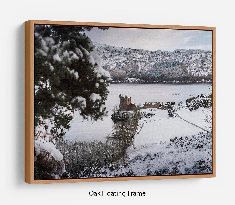Urquhart Castle in the snow Floating Frame Canvas - Canvas Art Rocks - 9