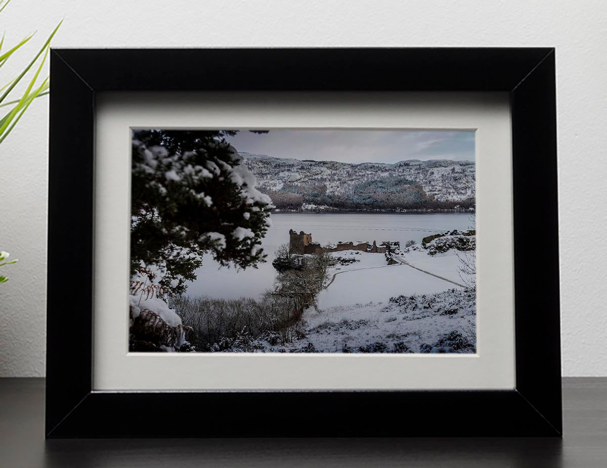 Urquhart Castle in the snow Framed Print - Canvas Art Rocks - 1