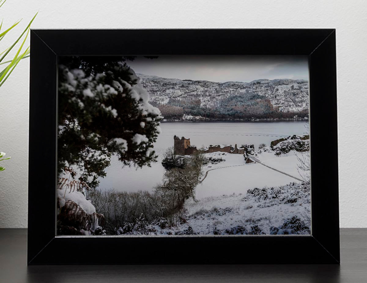 Urquhart Castle in the snow Framed Print - Canvas Art Rocks - 2