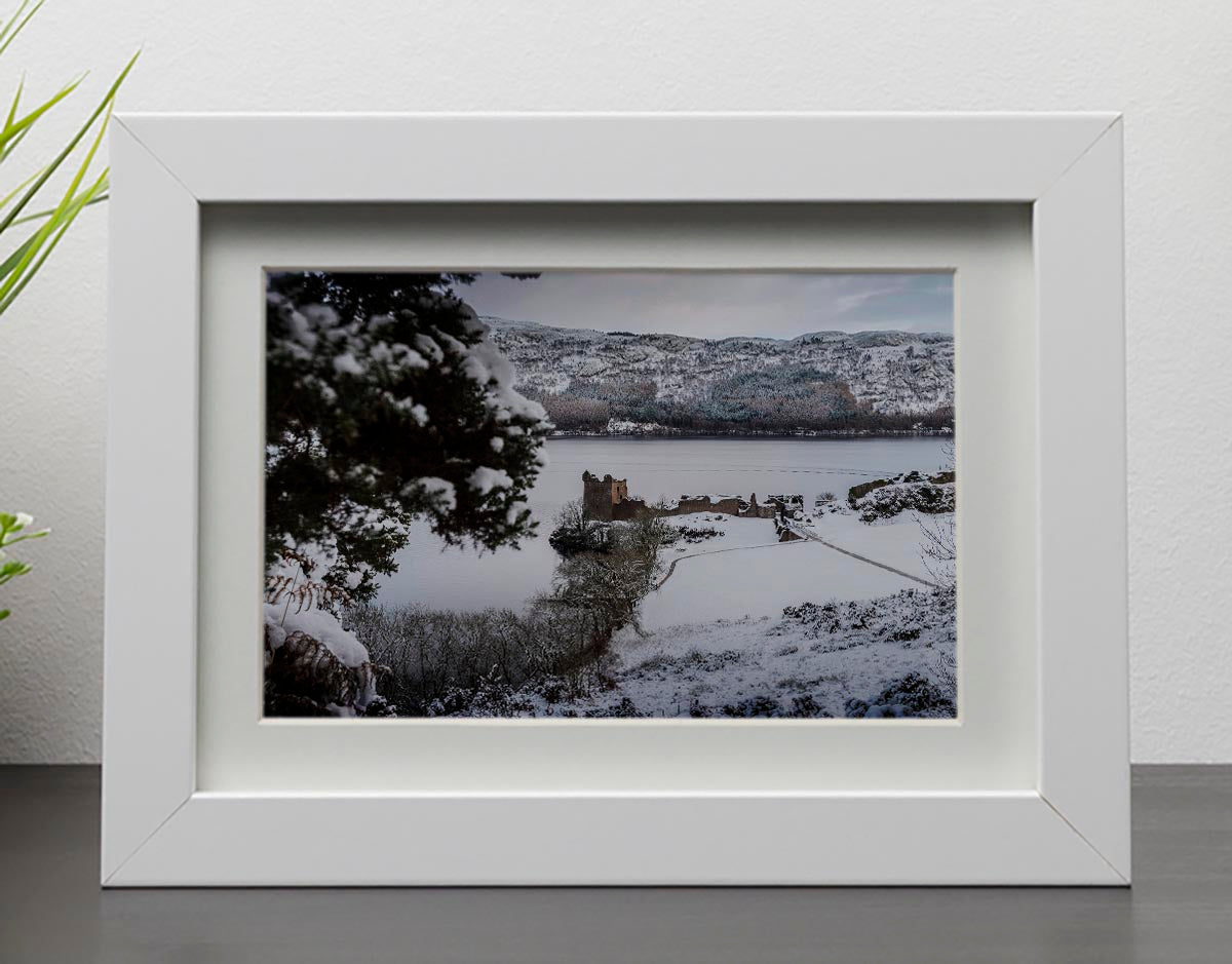 Urquhart Castle in the snow Framed Print - Canvas Art Rocks - 3