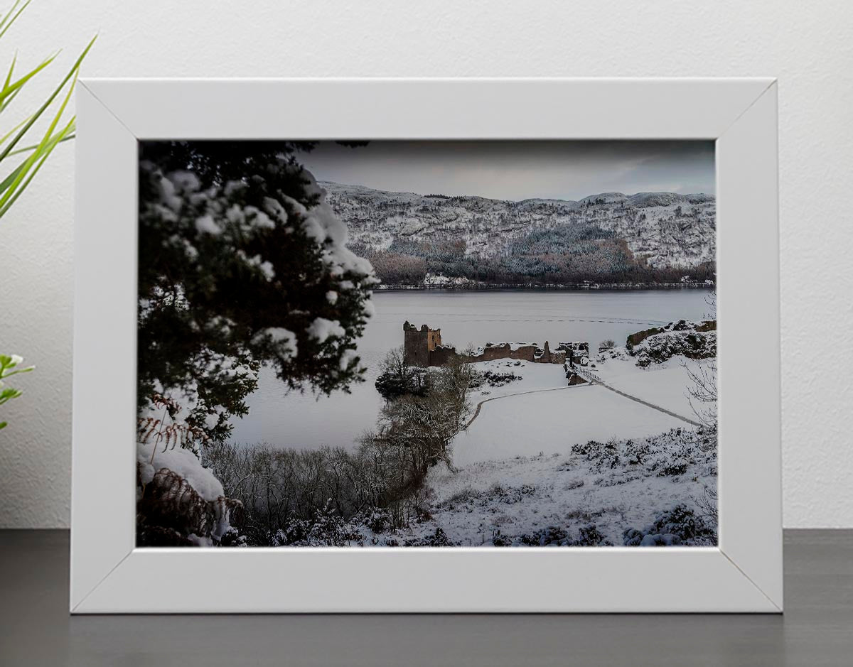 Urquhart Castle in the snow Framed Print - Canvas Art Rocks - 4