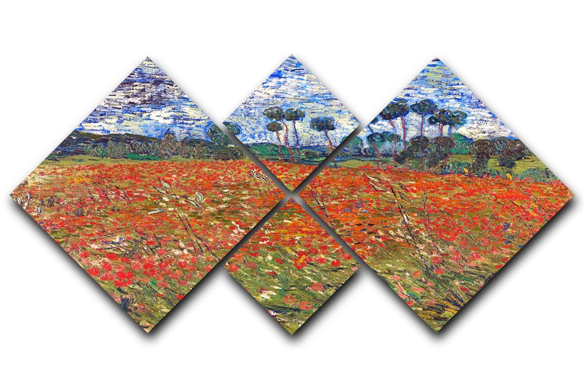 Van Gogh Poppies Field 4 Square Multi Panel Canvas  - Canvas Art Rocks - 1