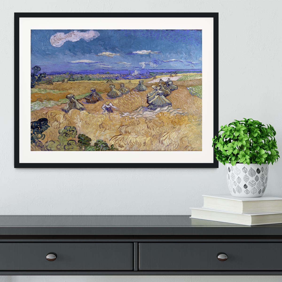 Van Gogh Wheat Fields with Reaper at Auvers Framed Print - Canvas Art Rocks - 1