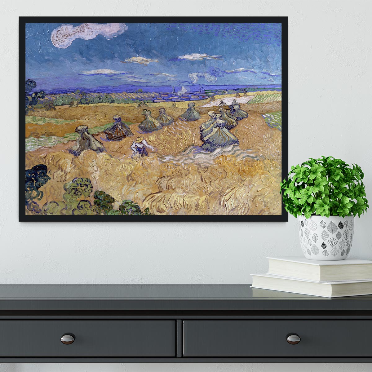 Van Gogh Wheat Fields with Reaper at Auvers Framed Print - Canvas Art Rocks - 2