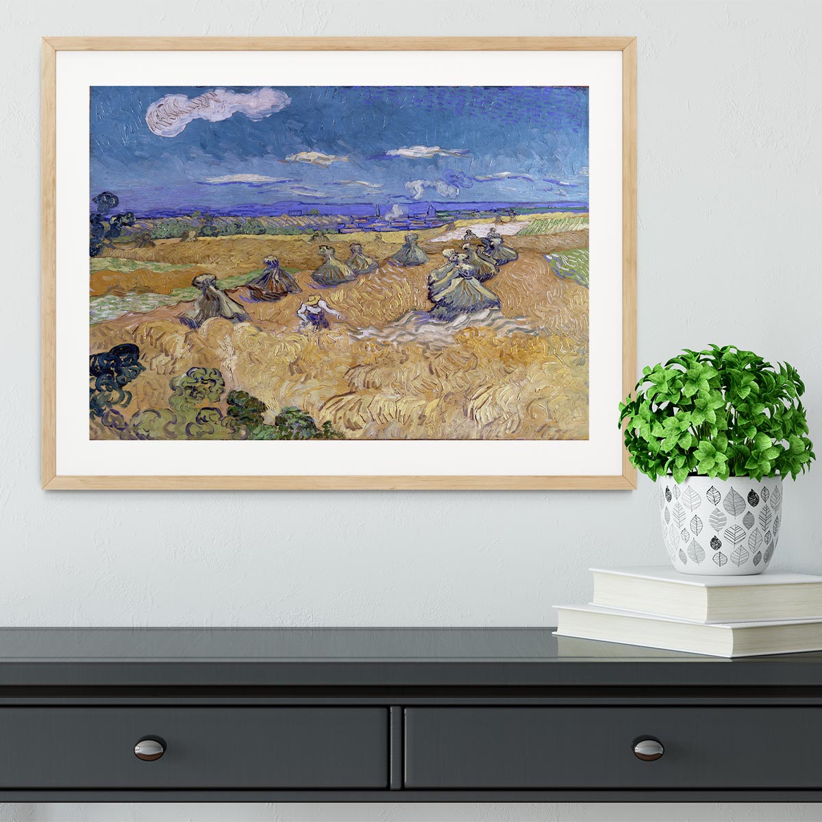 Van Gogh Wheat Fields with Reaper at Auvers Framed Print - Canvas Art Rocks - 3