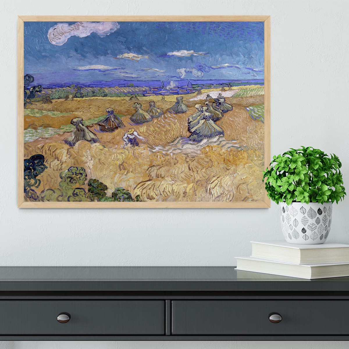 Van Gogh Wheat Fields with Reaper at Auvers Framed Print - Canvas Art Rocks - 4