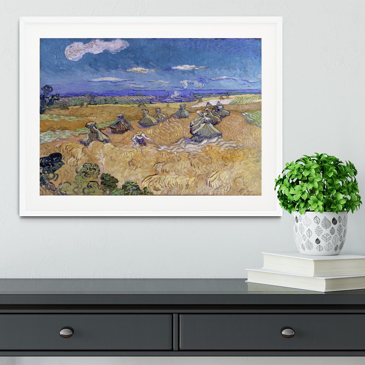 Van Gogh Wheat Fields with Reaper at Auvers Framed Print - Canvas Art Rocks - 5