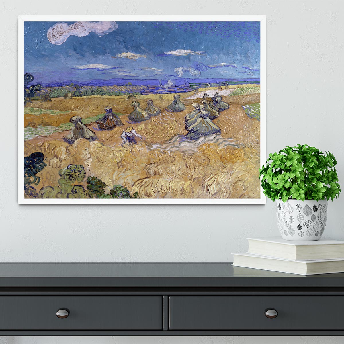 Van Gogh Wheat Fields with Reaper at Auvers Framed Print - Canvas Art Rocks -6