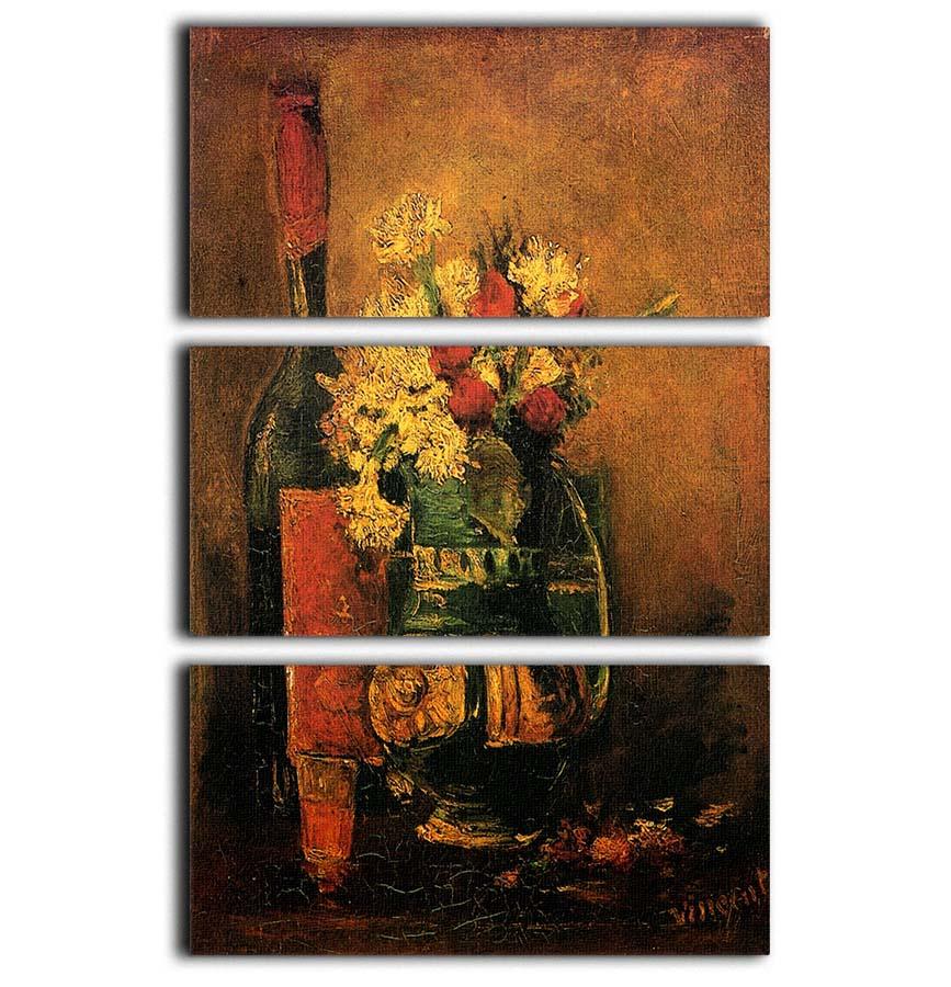 Vase with Carnations and Roses and a Bottle by Van Gogh 3 Split Panel Canvas Print - Canvas Art Rocks - 1