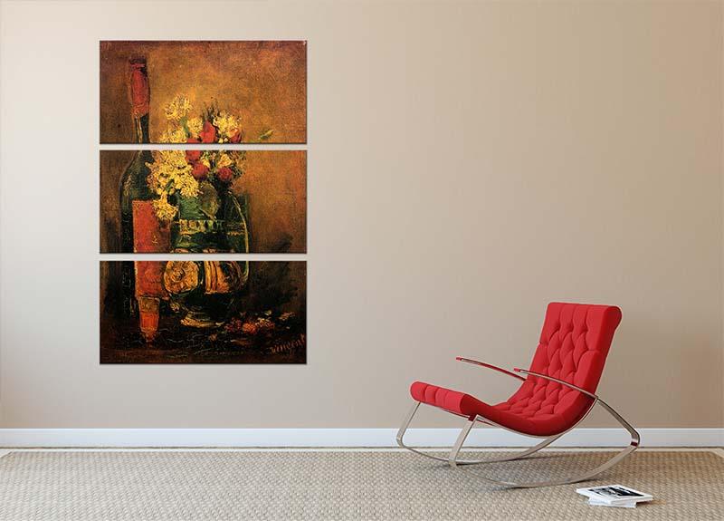 Vase with Carnations and Roses and a Bottle by Van Gogh 3 Split Panel Canvas Print - Canvas Art Rocks - 2