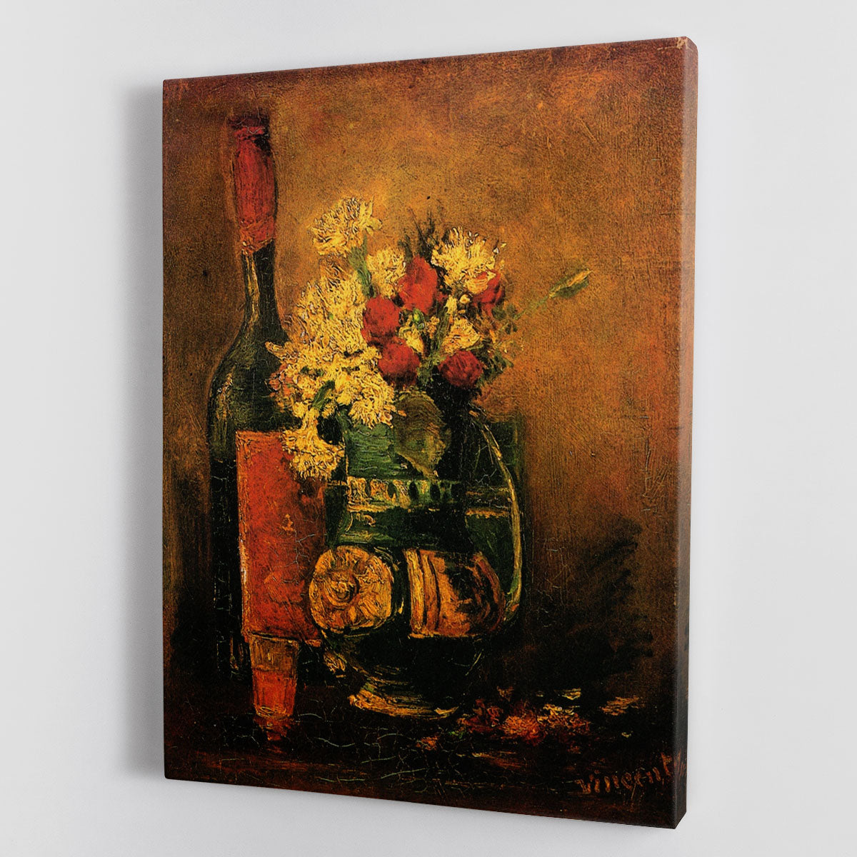 Vase with Carnations and Roses and a Bottle by Van Gogh Canvas Print or Poster - Canvas Art Rocks - 1