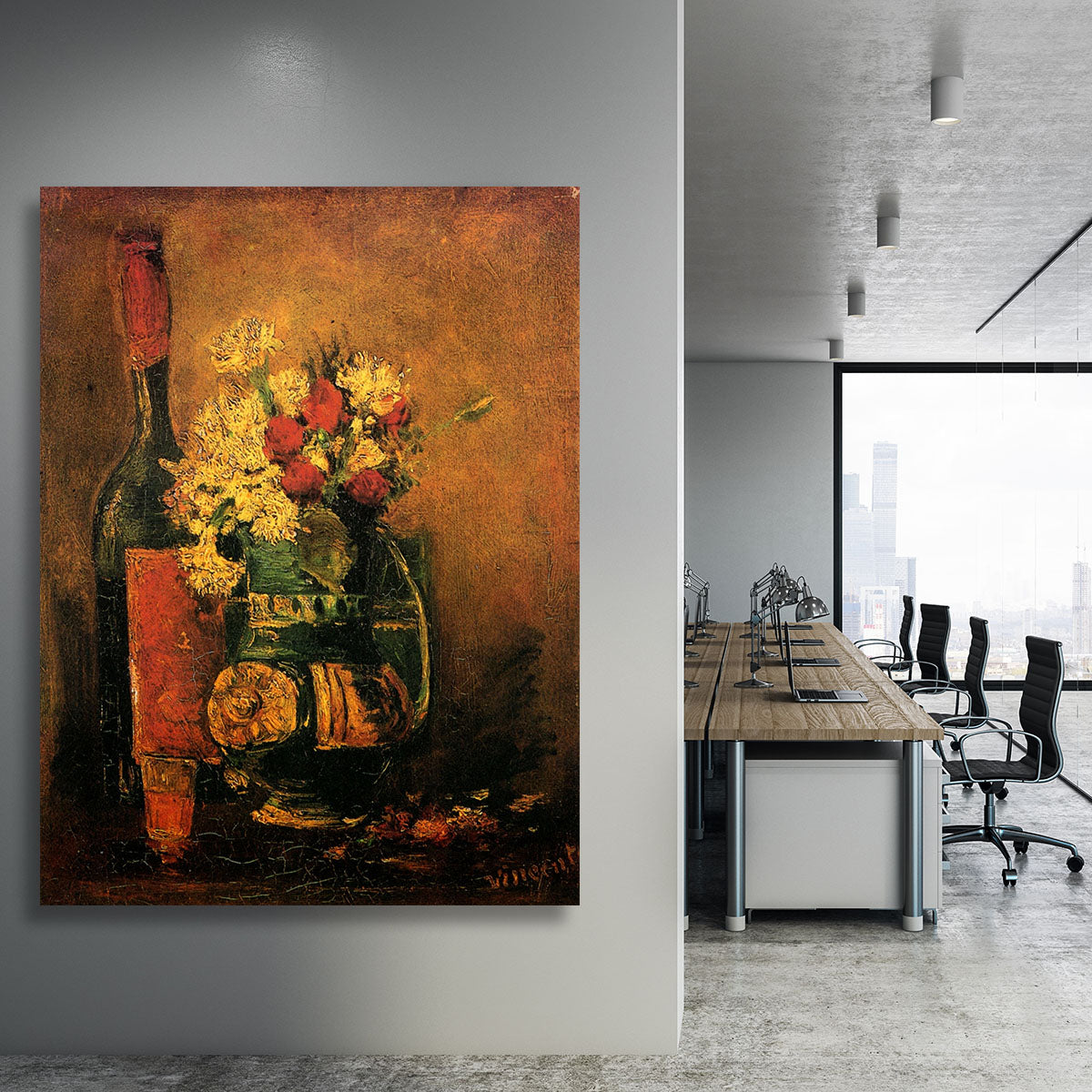 Vase with Carnations and Roses and a Bottle by Van Gogh Canvas Print or Poster - Canvas Art Rocks - 3
