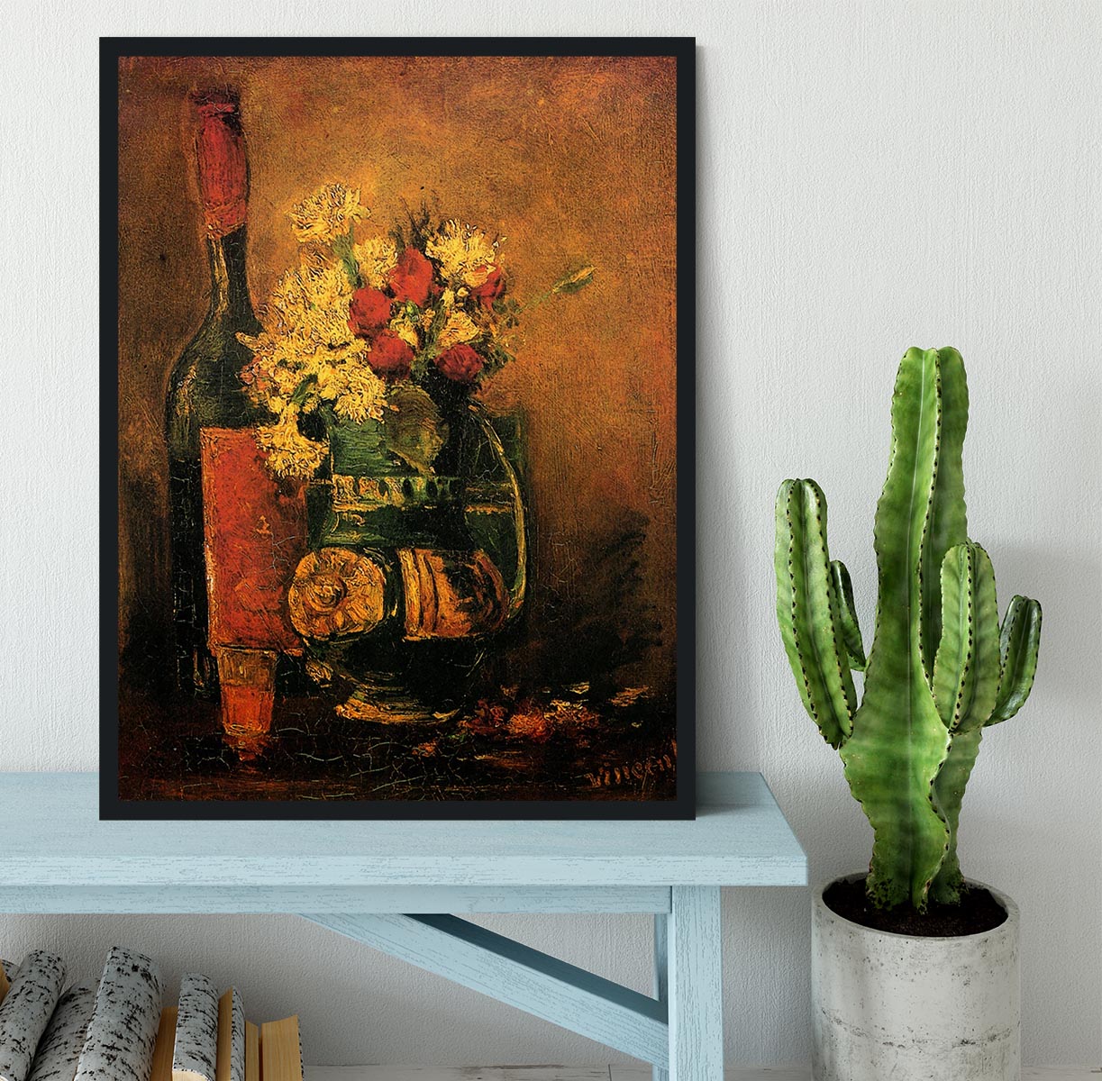 Vase with Carnations and Roses and a Bottle by Van Gogh Framed Print - Canvas Art Rocks - 2