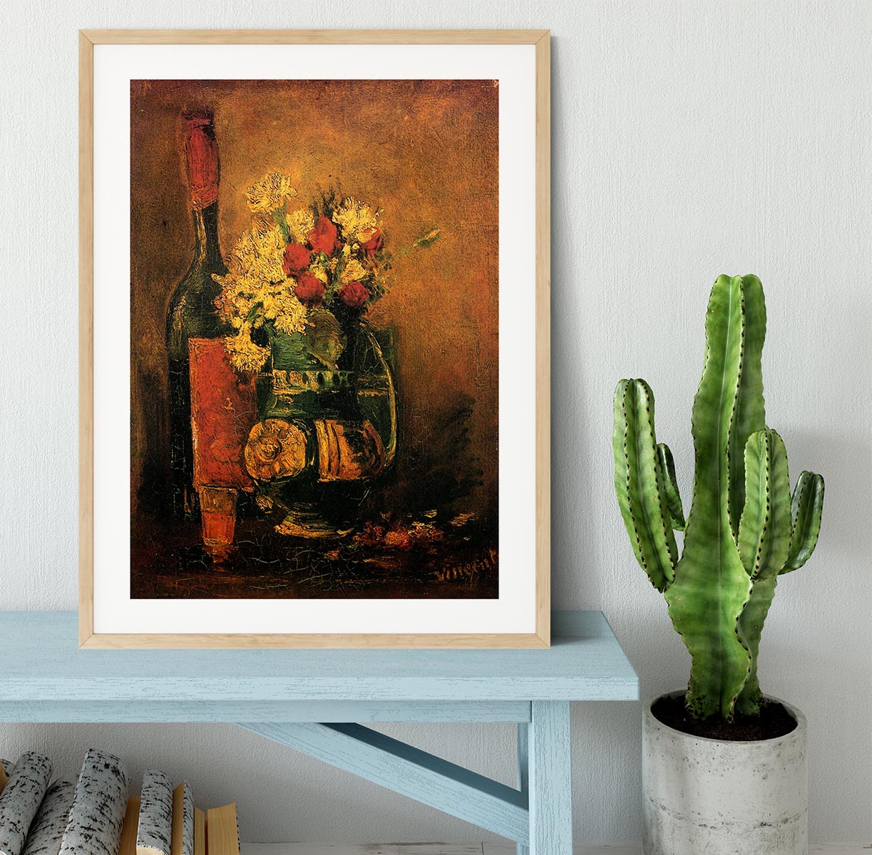 Vase with Carnations and Roses and a Bottle by Van Gogh Framed Print - Canvas Art Rocks - 3
