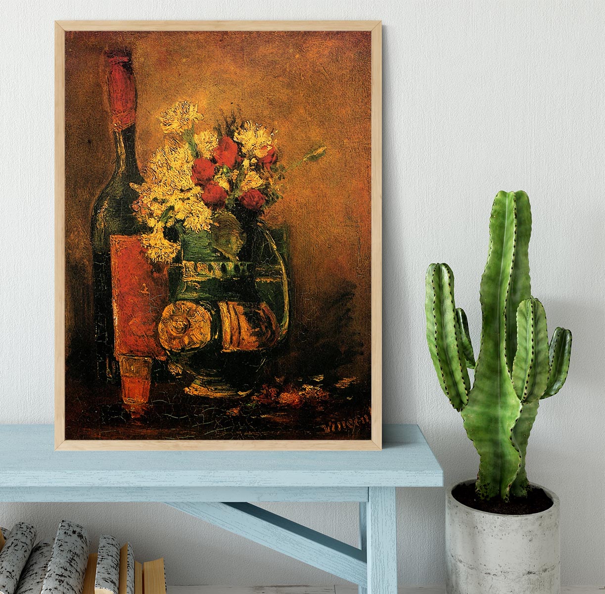 Vase with Carnations and Roses and a Bottle by Van Gogh Framed Print - Canvas Art Rocks - 4