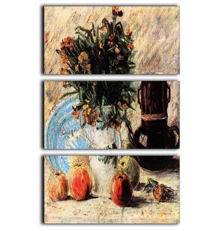 Vase with Flowers Coffeepot and Fruit by Van Gogh 3 Split Panel Canvas Print - Canvas Art Rocks - 1