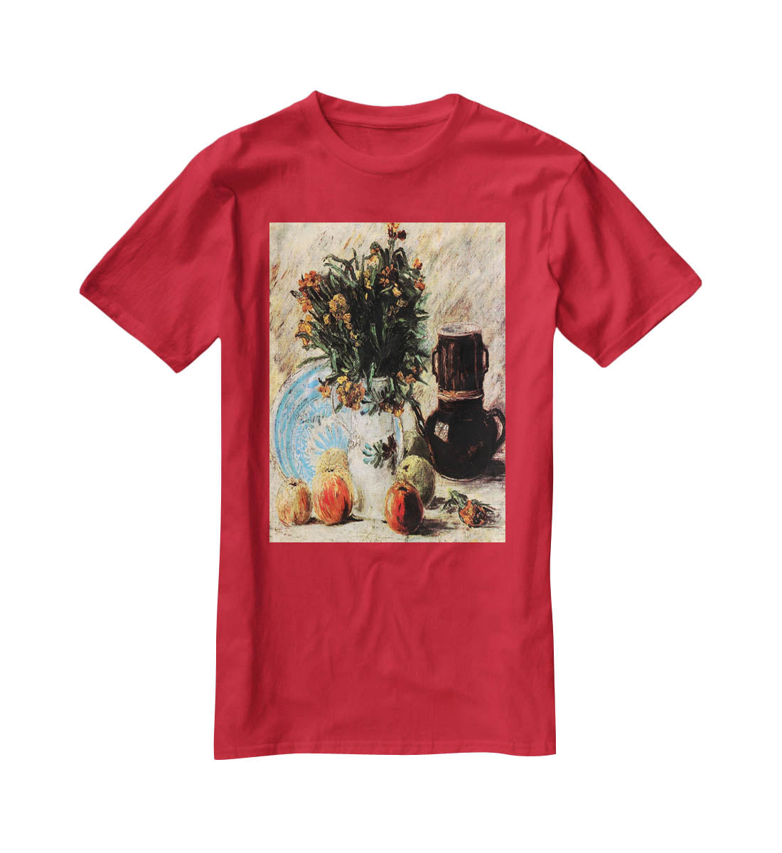 Vase with Flowers Coffeepot and Fruit by Van Gogh T-Shirt - Canvas Art Rocks - 4