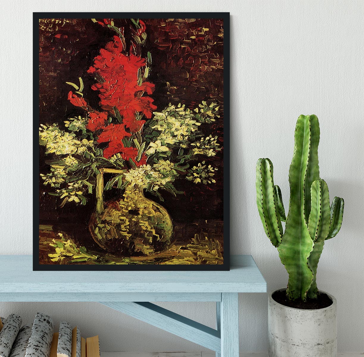 Vase with Gladioli and Carnations by Van Gogh Framed Print - Canvas Art Rocks - 2