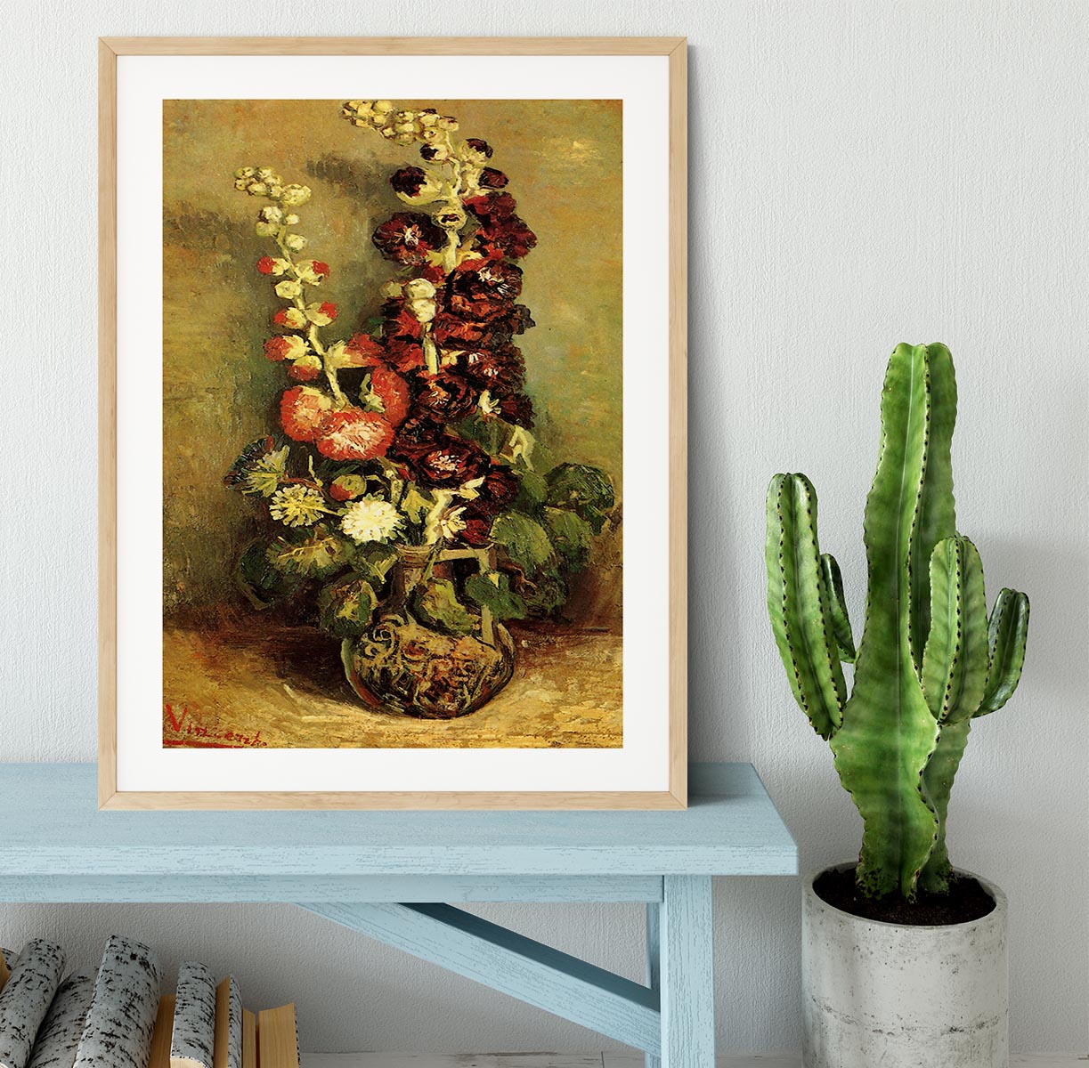 Vase with Hollyhocks by Van Gogh Framed Print - Canvas Art Rocks - 3