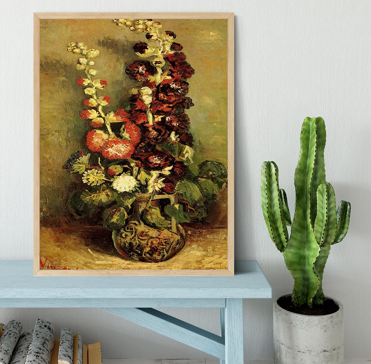 Vase with Hollyhocks by Van Gogh Framed Print - Canvas Art Rocks - 4