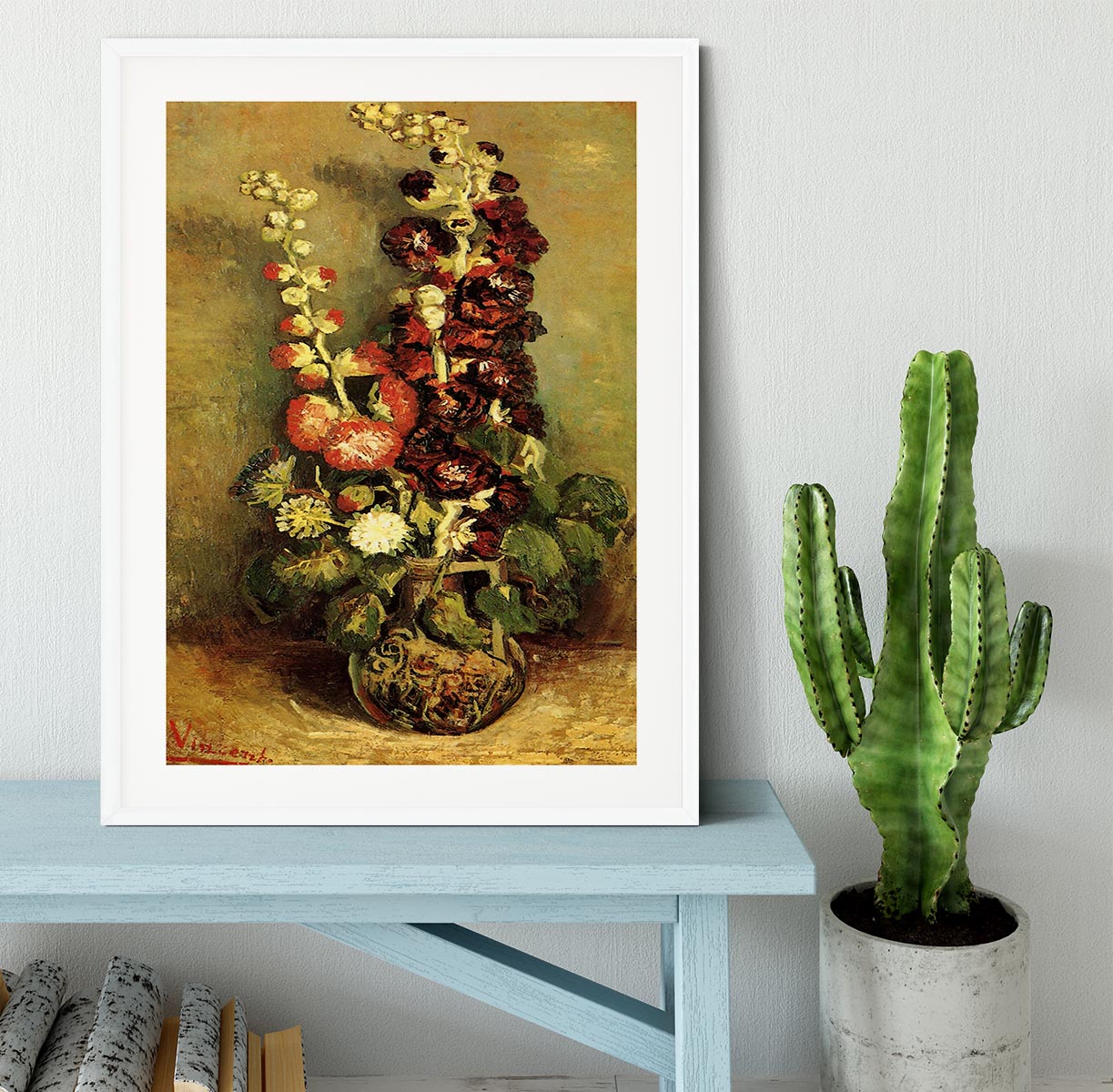 Vase with Hollyhocks by Van Gogh Framed Print - Canvas Art Rocks - 5