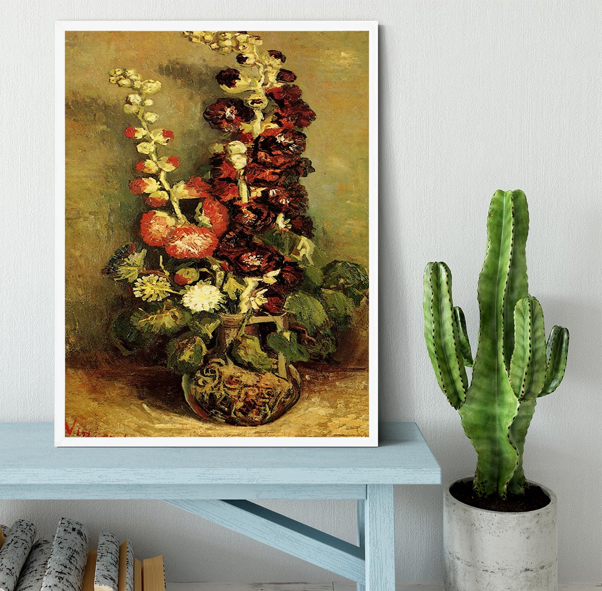 Vase with Hollyhocks by Van Gogh Framed Print - Canvas Art Rocks -6