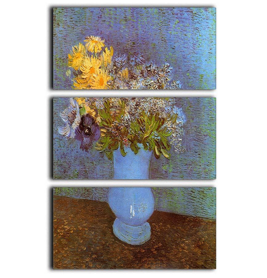 Vase with Lilacs Daisies and Anemones by Van Gogh 3 Split Panel Canvas Print - Canvas Art Rocks - 1