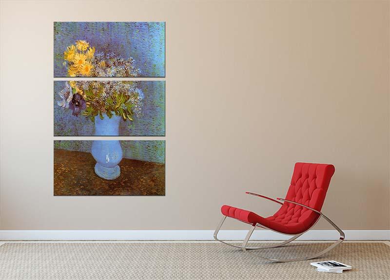 Vase with Lilacs Daisies and Anemones by Van Gogh 3 Split Panel Canvas Print - Canvas Art Rocks - 2