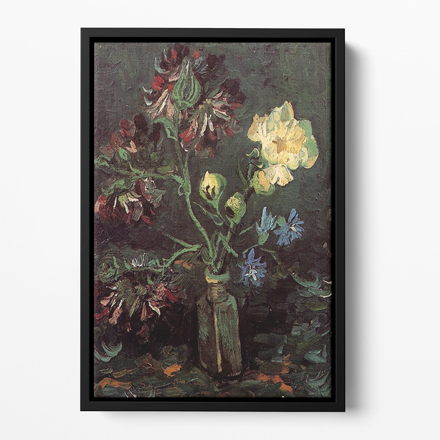 Vase with Myosotis and Peonies by Van Gogh Floating Framed Canvas