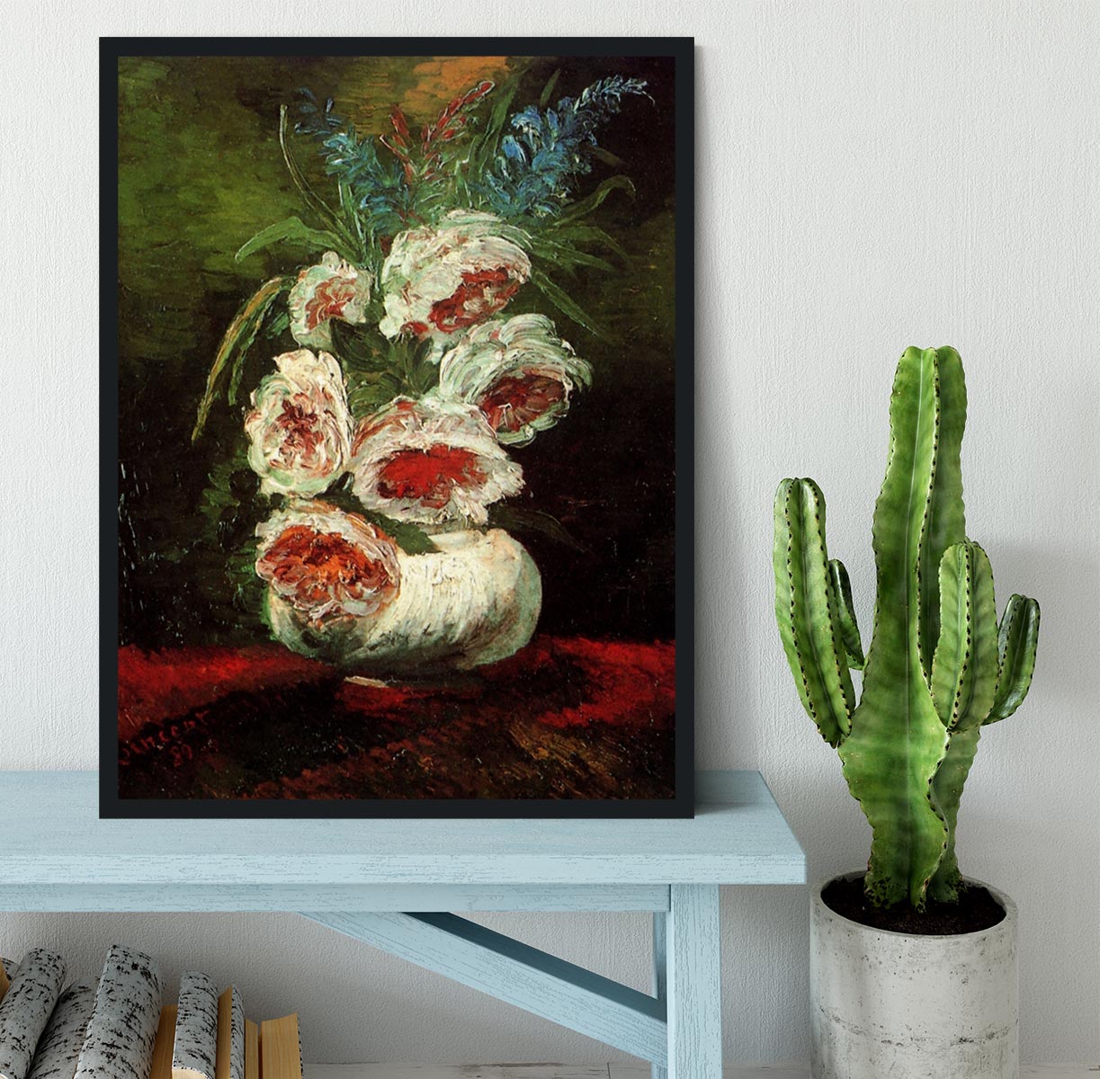 Vase with Peonies by Van Gogh Framed Print - Canvas Art Rocks - 2