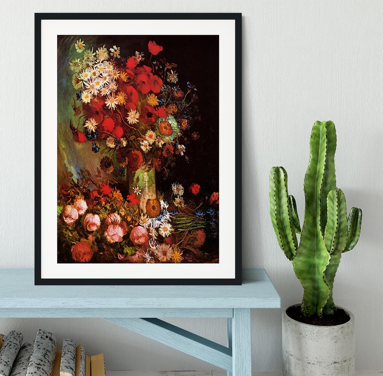 Vase with Poppies Cornflowers Peonies and Chrysanthemums by Van Gogh Framed Print - Canvas Art Rocks - 1