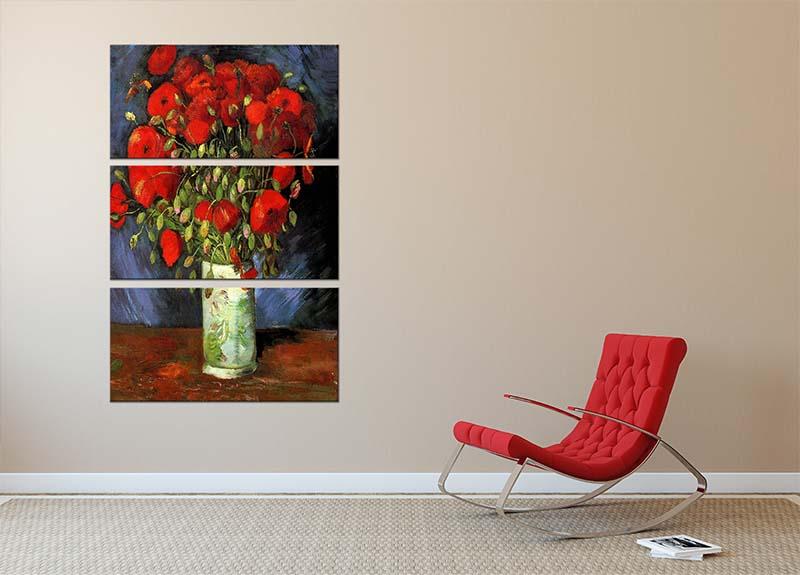 Vase with Red Poppies by Van Gogh 3 Split Panel Canvas Print - Canvas Art Rocks - 2